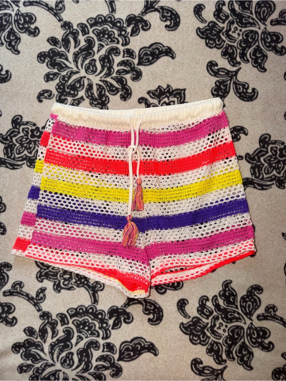 Women’s Crochet Stripe Beach Shorts - Multicolor